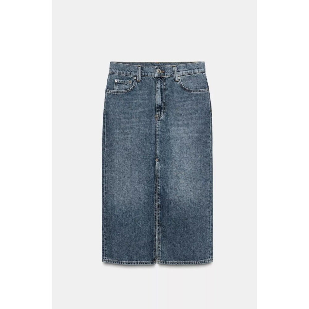 Zara Denim Skirt With Slip Sz Lg Blue